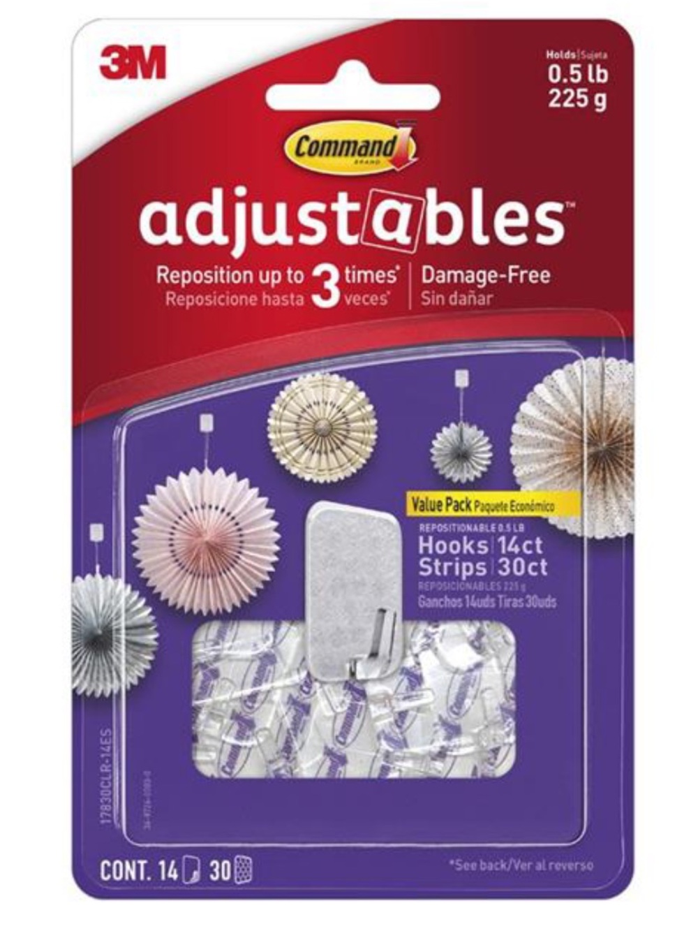 3Pk- Command Adjustables Damage-Free Hooks & Strips